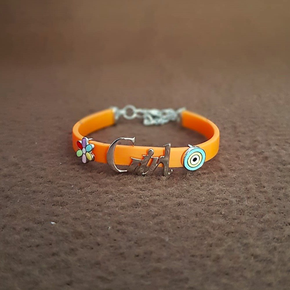 Colorful Orange Band Kids Silver Rakhi