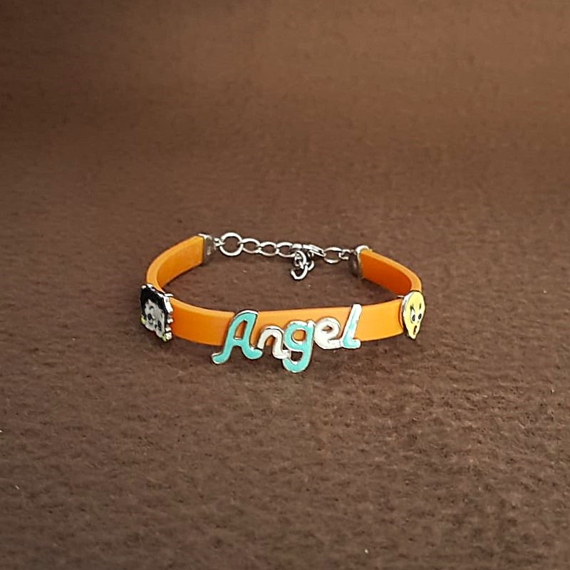 Orange Angel Script Kids Silver Rakhi