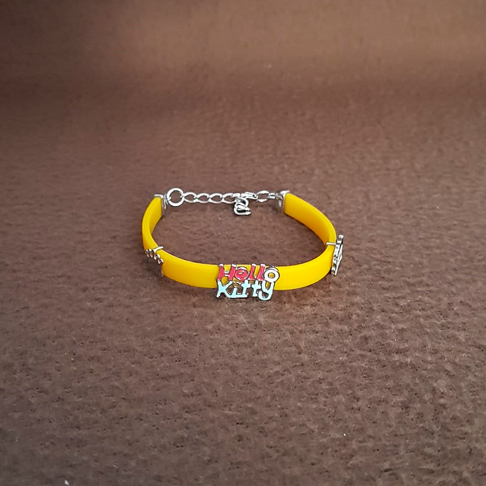 Hello Kitty Yellow Kids Silver Rakhi Band
