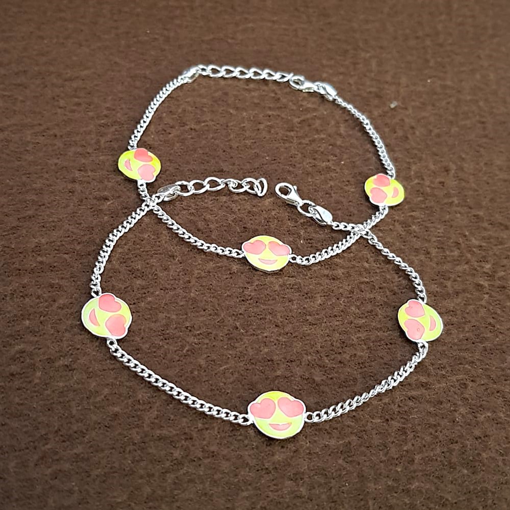 Colorful Flower Chain Kids Silver Payal