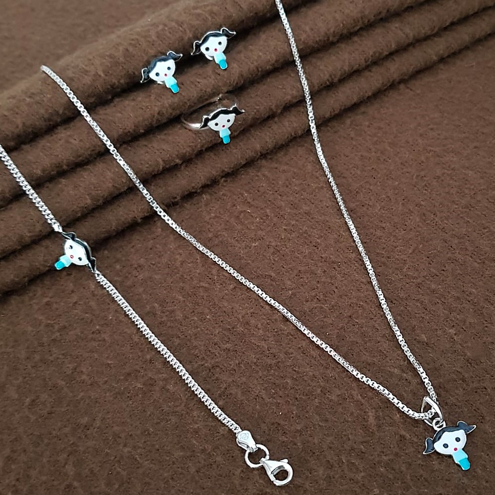 Girl Character Silver Kids Jewelry Set