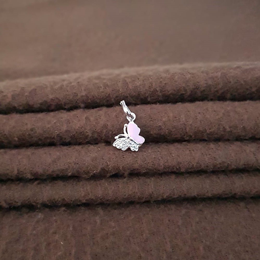 Pink Butterfly Silver Kid's Pendant
