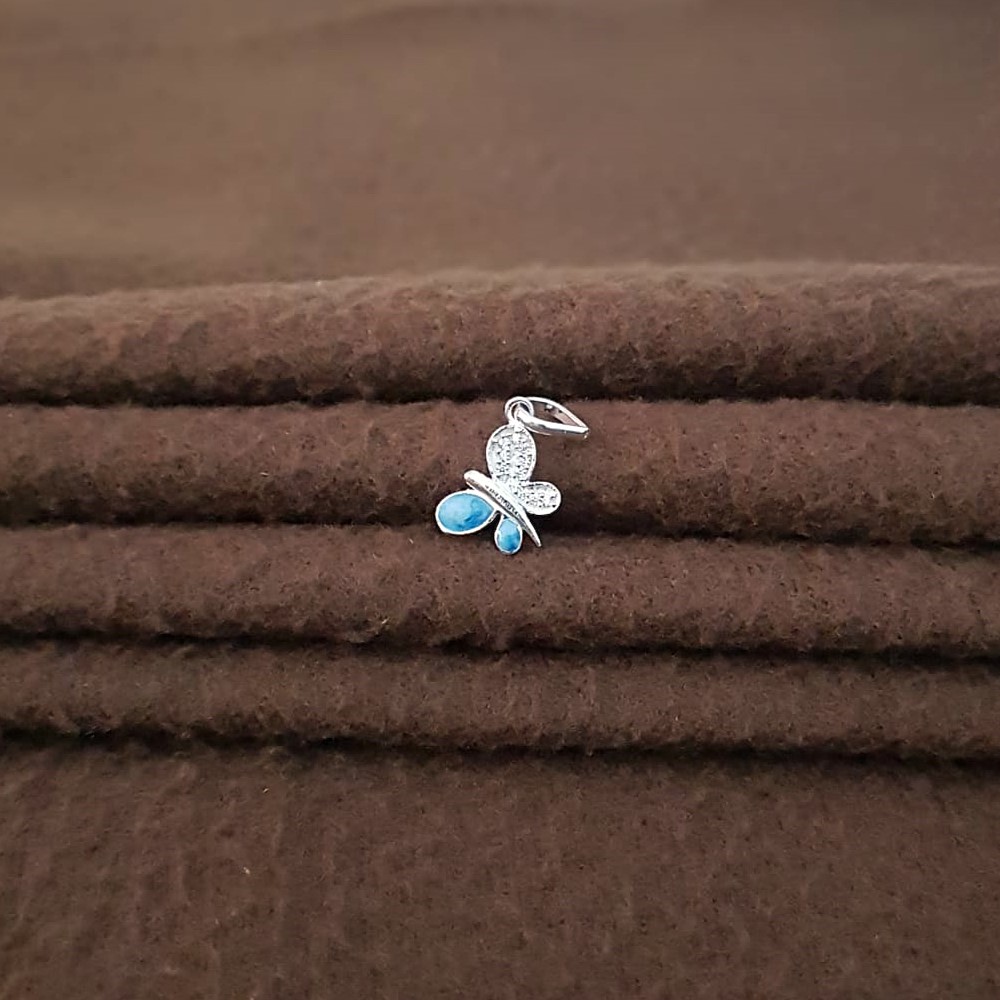 Blue Crystal Butterfly Silver Pendant