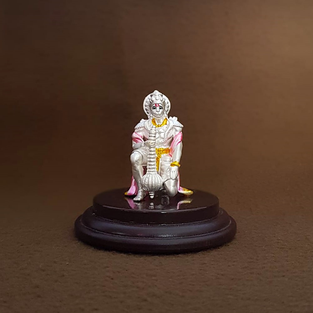 Meditative Hanuman Ji Silver Sculpture