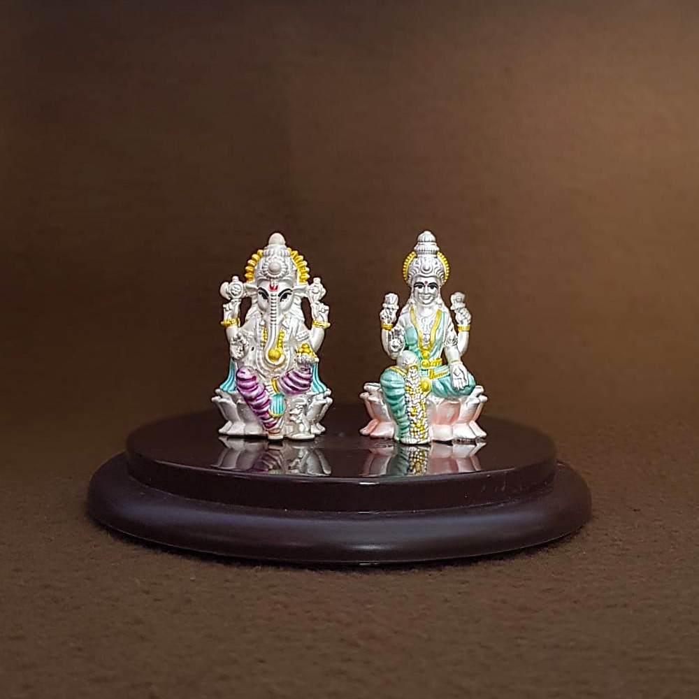 Ganesha Lakshmi Silver Idol Set