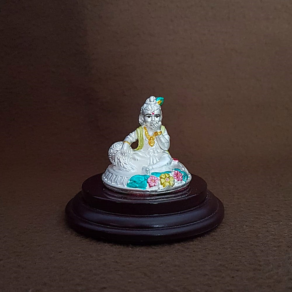 Baby Krishna with Flute Silver Idol