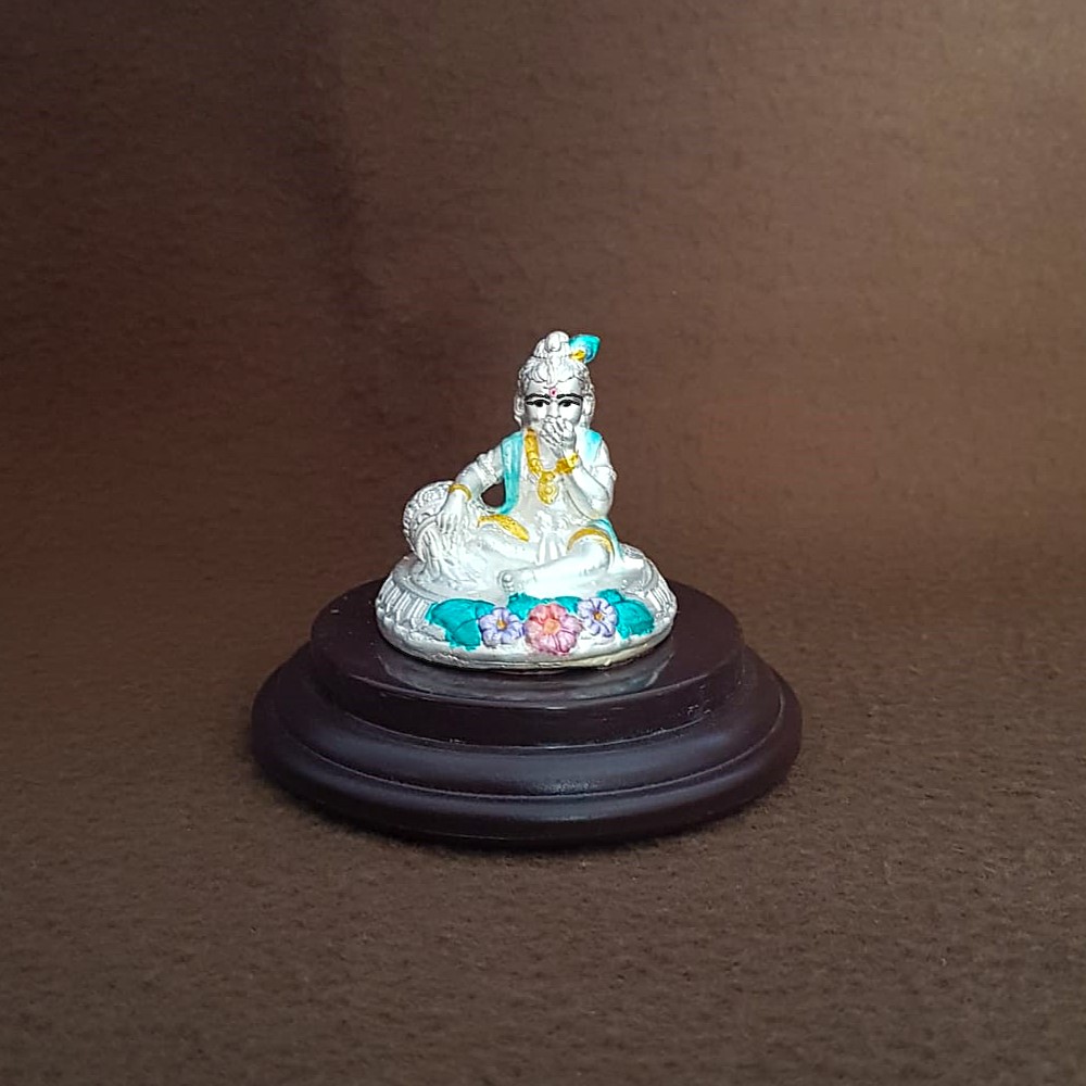 Meditating Baby Krishna Silver Murti