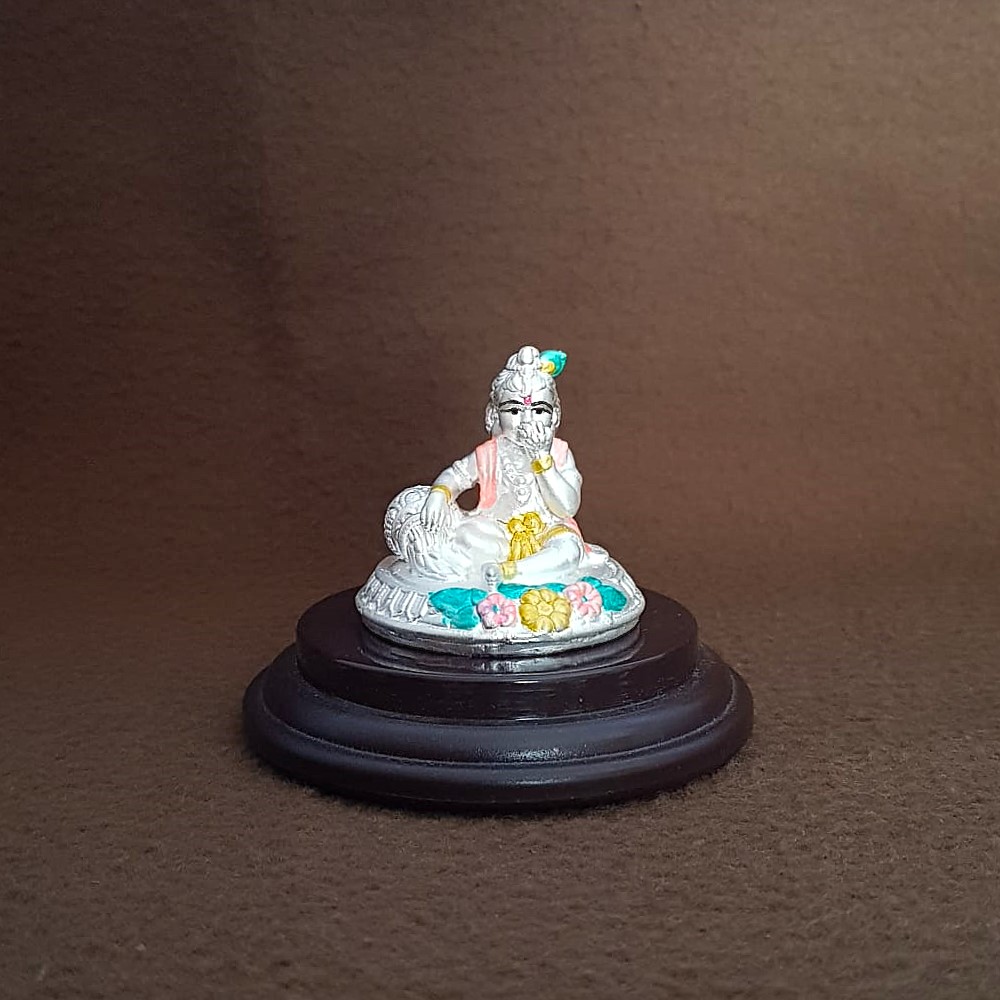 Contemplative Baby Krishna Silver Idol