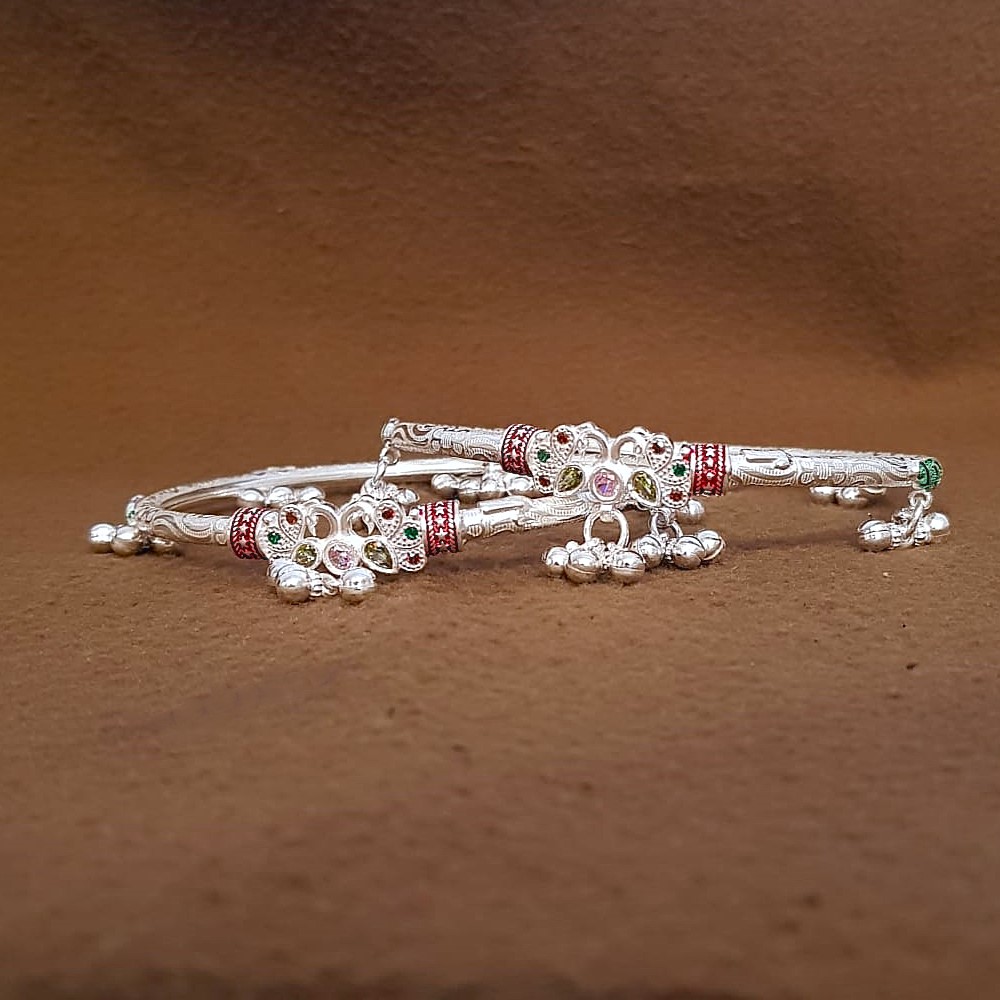 Colorful Stone Silver Kada Payal